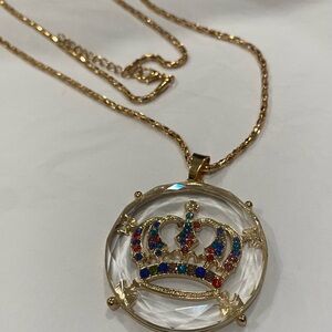 Multi Colored Crown Pendant Necklace